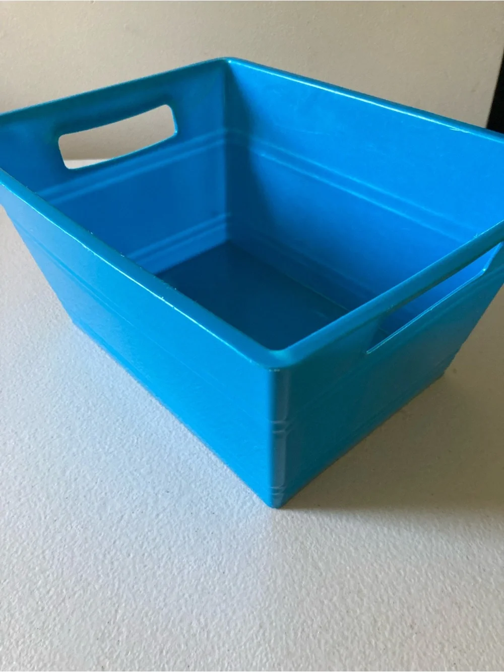 Blue Plastic Storage Bin with Handles Freestanding, 10.5” x 8” x 5”